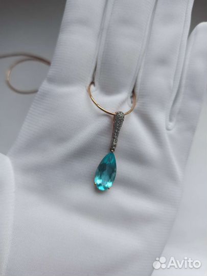 Золотой кулон подвеска голубой топаз цитрин 585