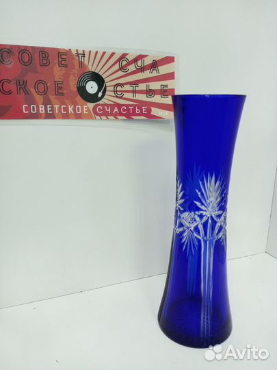 Ваза для цветов Кобальт Хрусталь СССР (скол фото 7