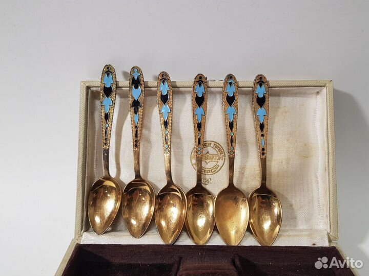 Ложки кофейные с эмалью. Серебро 875. СССР