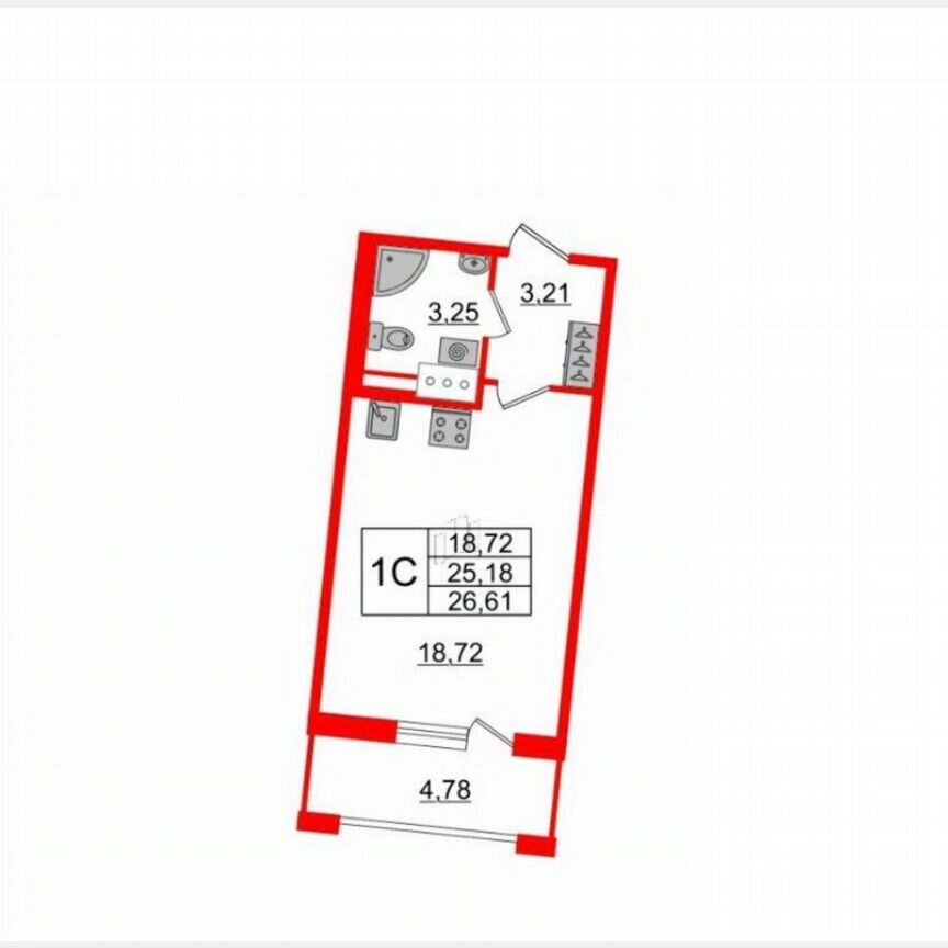 Квартира-студия, 25,2 м², 8/12 эт.