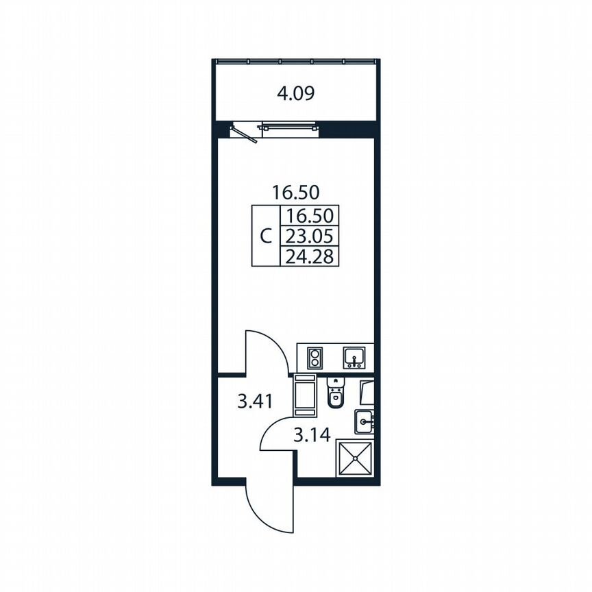 Квартира-студия, 24,3 м², 7/12 эт.