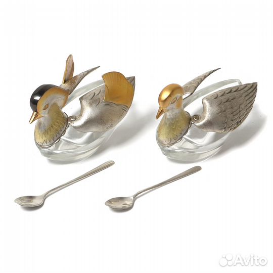 Солонка и перечница и 2 ложки для специй. Серебро