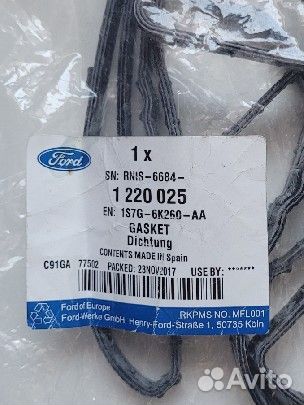 Прокладка 122025 клапанной крышки 1.8, 2.0 л ford