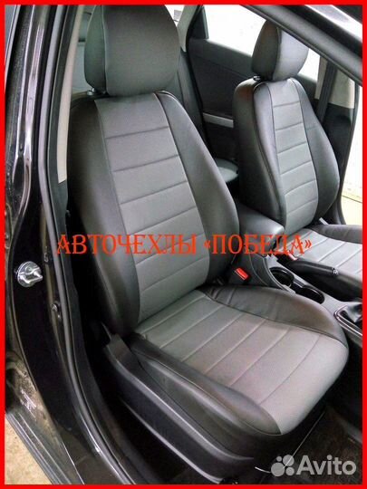 Чехлы Kia Ceed 2 из экокожи чёрно-серые Классика