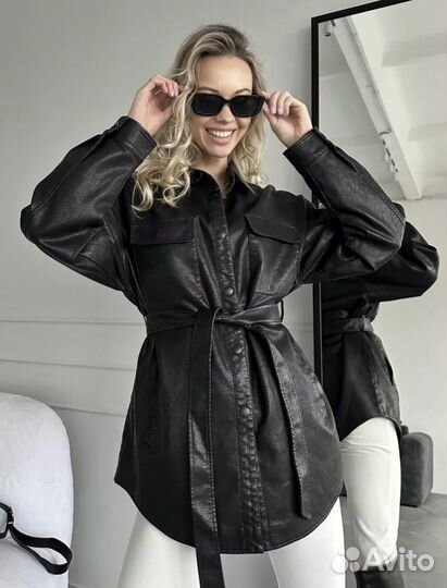 Кожаная куртка рубашка удлиненная