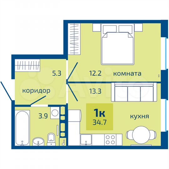 1-к. квартира, 34,7 м², 8/10 эт.