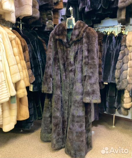 Шуба норковая с воротником апаш коричневая 58 60
