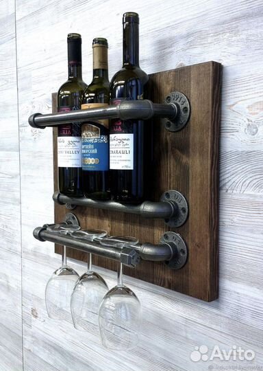Винная полка с держателем для бокалов