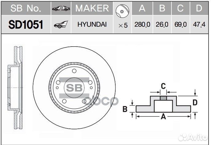 Диск тормозной SD1051 Sangsin brake