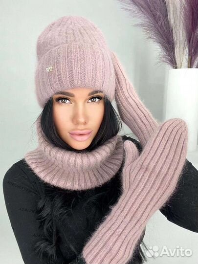 Комплект шапка +снуд +варежки женский