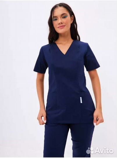 Медицинский костюм женский 48 50 с брюками синий