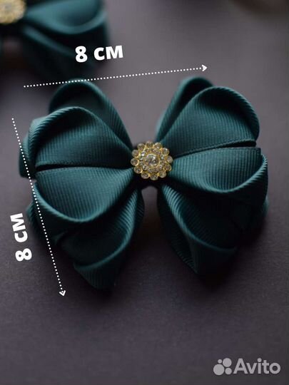 Зелёные, изумрудные бантики для волос