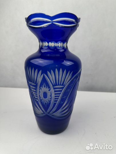 Ваза для цветов, синее стекло, хрусталь СССР