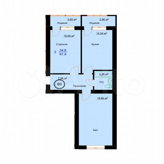 2-к. квартира, 67,9 м², 6/8 эт.