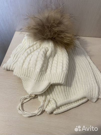 Комплект новый шапка/шарф зима 36-40 см объем