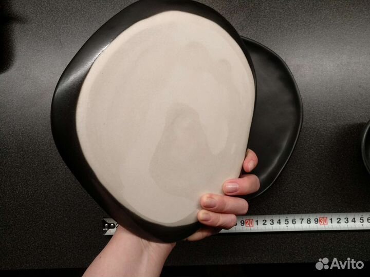 Тарелки черные в японском стиле, крафт, 6 шт