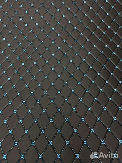 Экокожа, кожзам стёганый чёрный(ромб синий) на пор