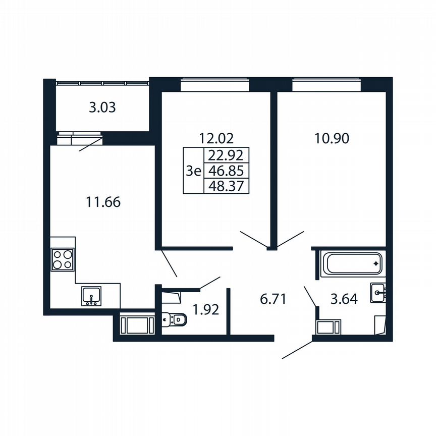 2-к. квартира, 49,9 м², 4/12 эт.