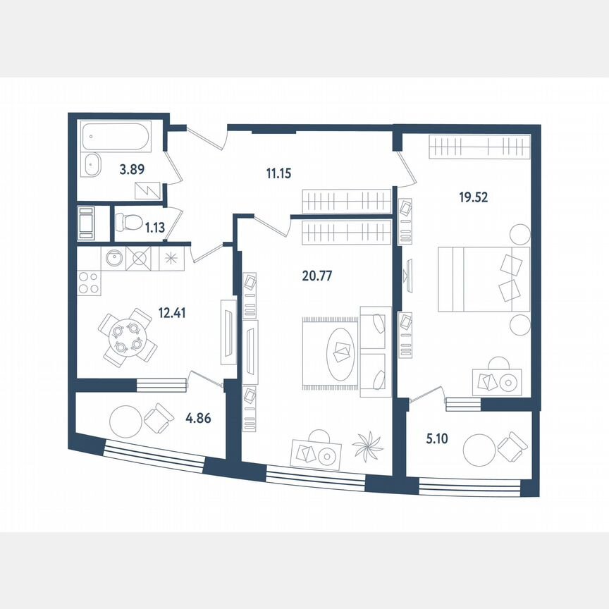 2-к. апартаменты, 73,9 м², 3/10 эт.