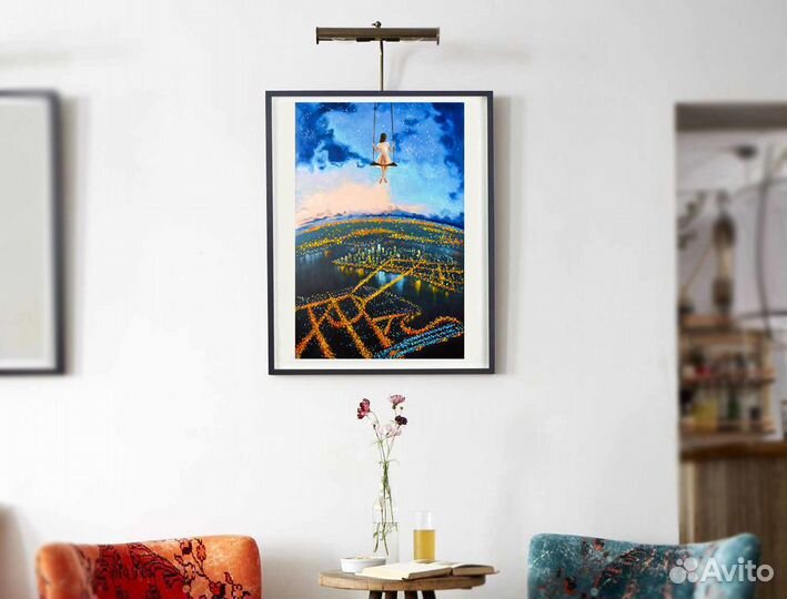 Картина девушка на качелях маслом на холсте