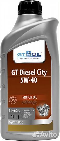 Масло GT Diesel City SAE 5W-40 API CI-4/SL син. 1