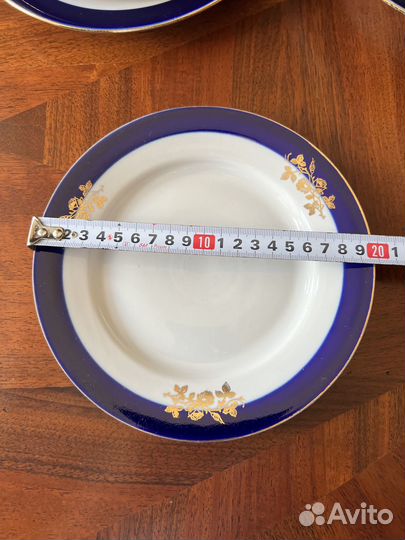 Тарелки Роза Дулево кобальт, позолота 1992г