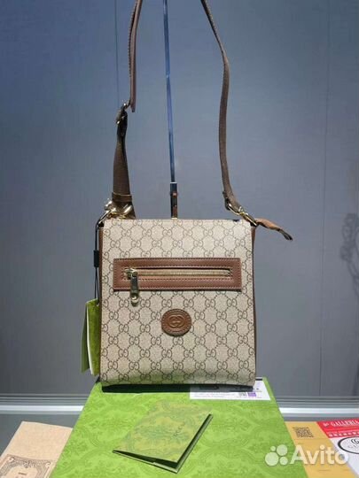 Сумка планшет мужская канва вставка кожа Gucci