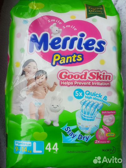 Подгузники-трусики Merries Good Skin L 9-14кг