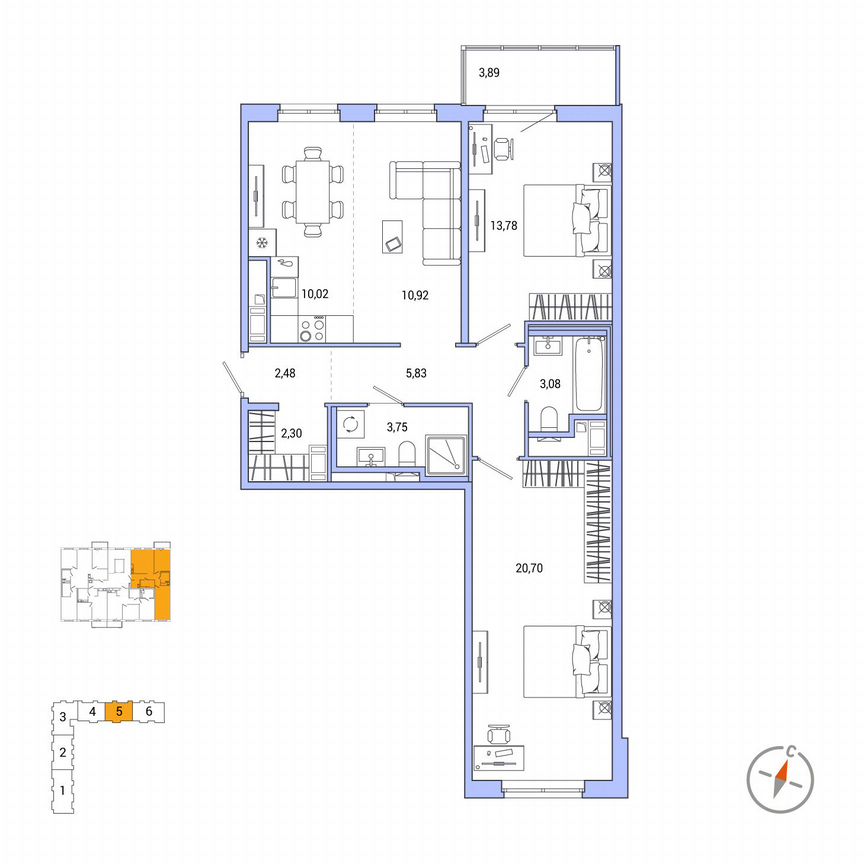 2-к. квартира, 74 м², 6/7 эт.