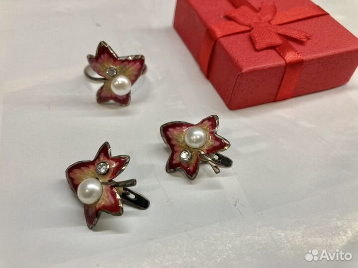 Кольцо + серьги из серебра с жемчугом