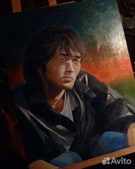 Виктор Цой портрет группа Кино, акрил