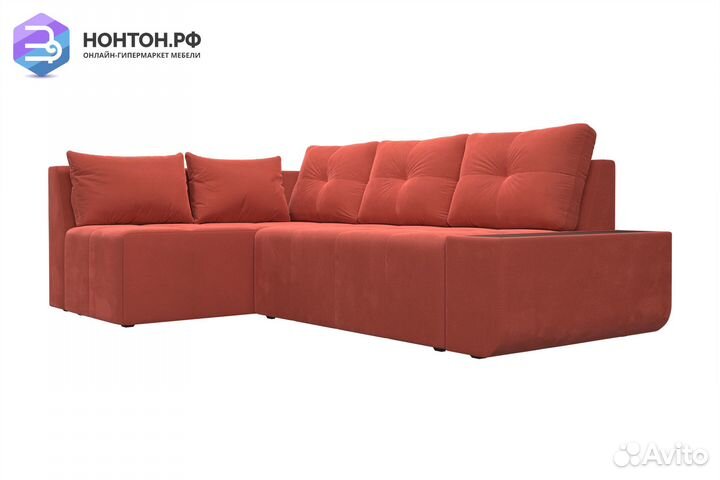 Диван угловой пума Амадэус микровельвет коралловый