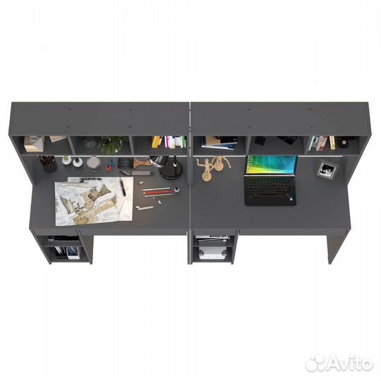 Два рабочих компьютерных стола Mobi Комфорт 12.77F цвет тёмно-серый