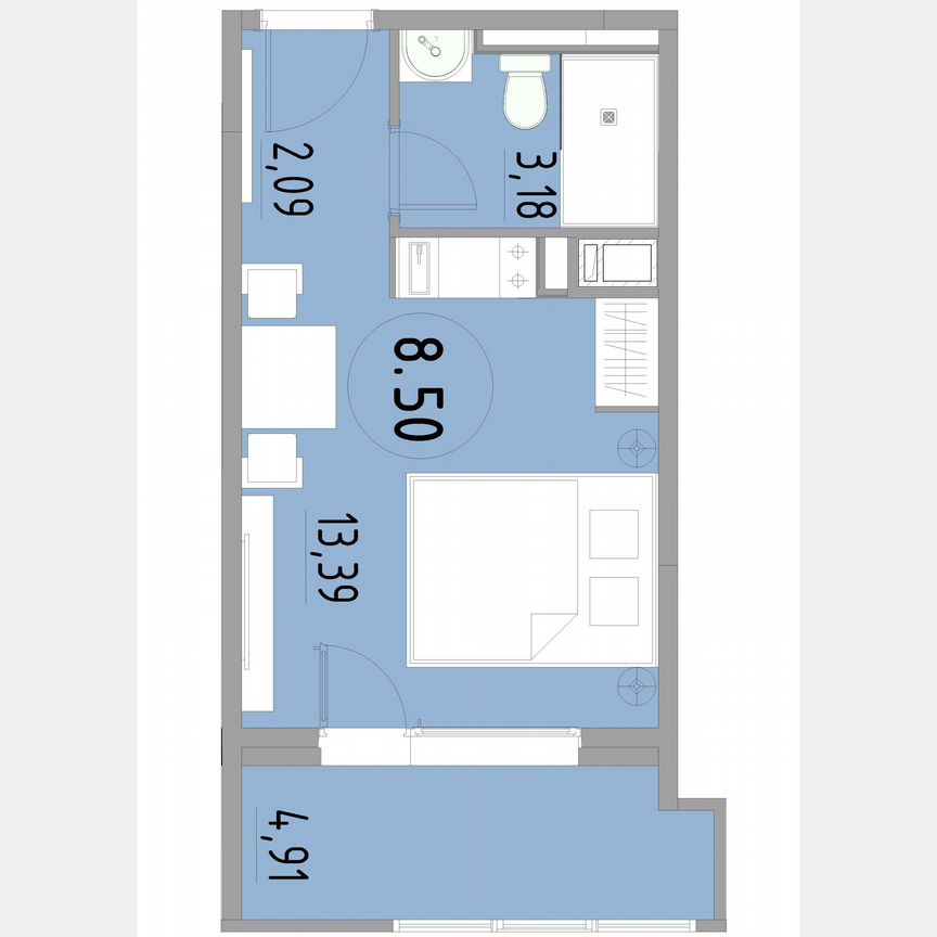 1-к. апартаменты, 23,6 м², 8/13 эт.