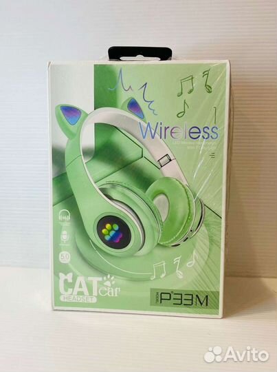 Беспроводные наушники детские светящиеся с ушками