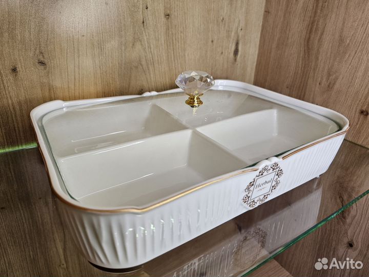 Менажница фарфор Lefard с стеклянной крышкой