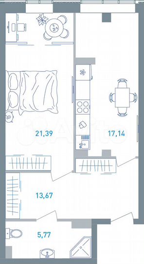 1-к. квартира, 56,3 м², 2/19 эт.