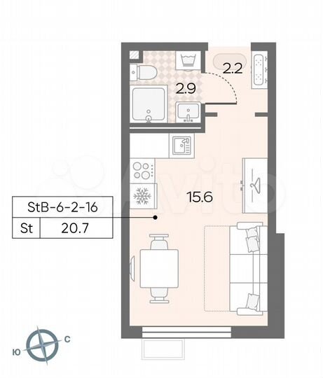 Квартира-студия, 20,7 м², 16/18 эт.