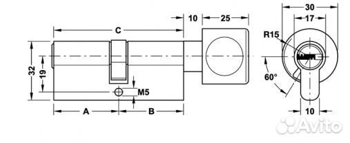 Цилиндр с вертушком латунь никель мат.31,5/31,5