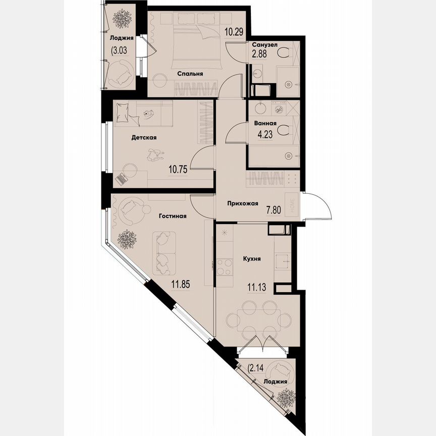 3-к. квартира, 61,5 м², 8/12 эт.