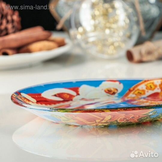 Блюдо стеклянное сервировочное Доляна «Ёлочная игр