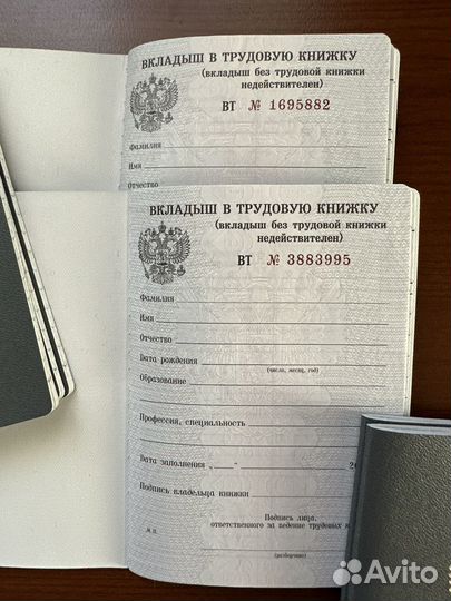 Вкладыш в трудовую книжку вт