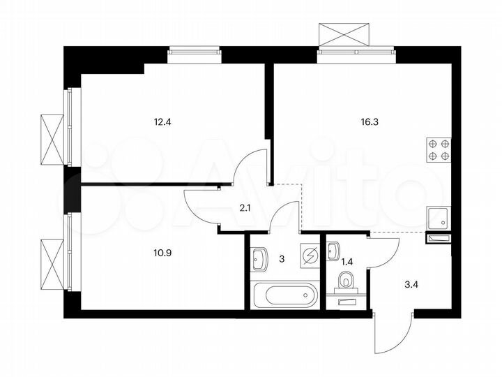 2-к. квартира, 49,5 м², 12/25 эт.