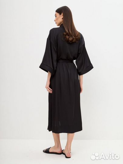 Женский длинный кардиган халат кимоно черный