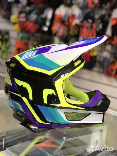Шлем Fox V1 Tro Helmet,Черно-бело-флуоресцентный