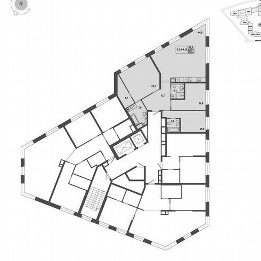 3-к. квартира, 129,4 м², 8/9 эт.