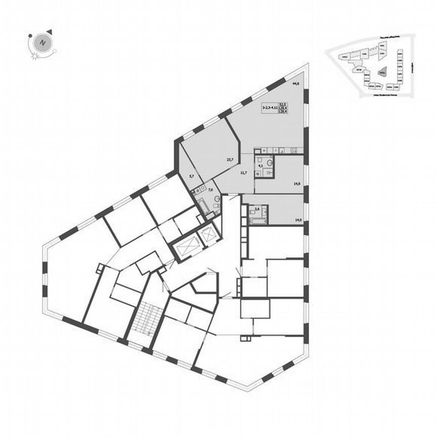 3-к. квартира, 129,4 м², 8/9 эт.