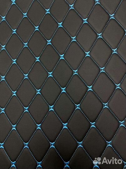 Экокожа, кожзам стёганый чёрный(ромб синий) на пор