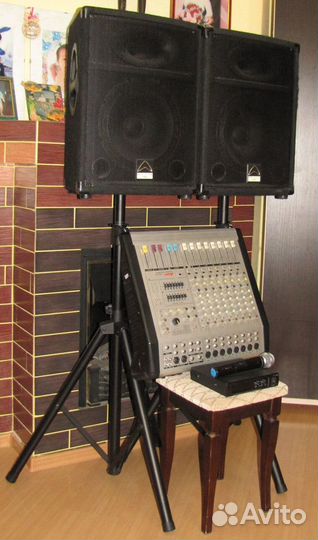 Колонки W15 1200W Микшер-Усилитель Микрофон Стойки