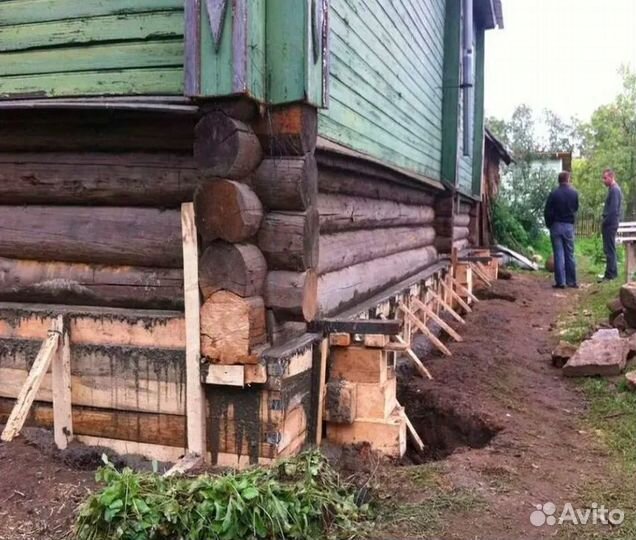 Замена венцов поднятие дома